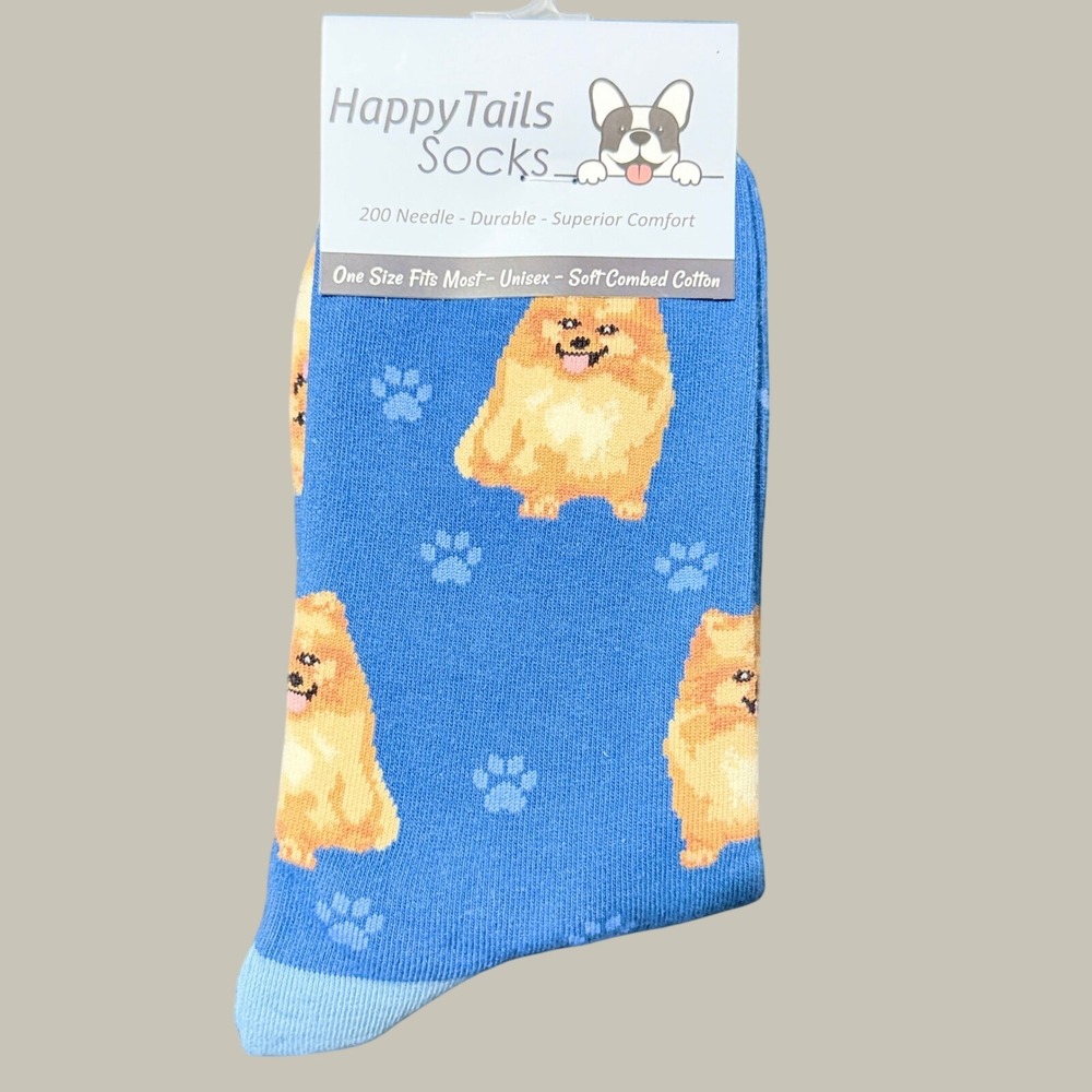 Happy Tails Socks Pomeranian Dog Print Blue Crew Socks Unisex One Size 800 FB-27